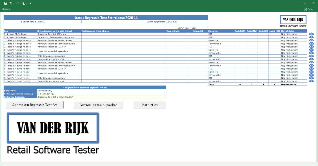 Regressie Test Framework – Dashboard leeg